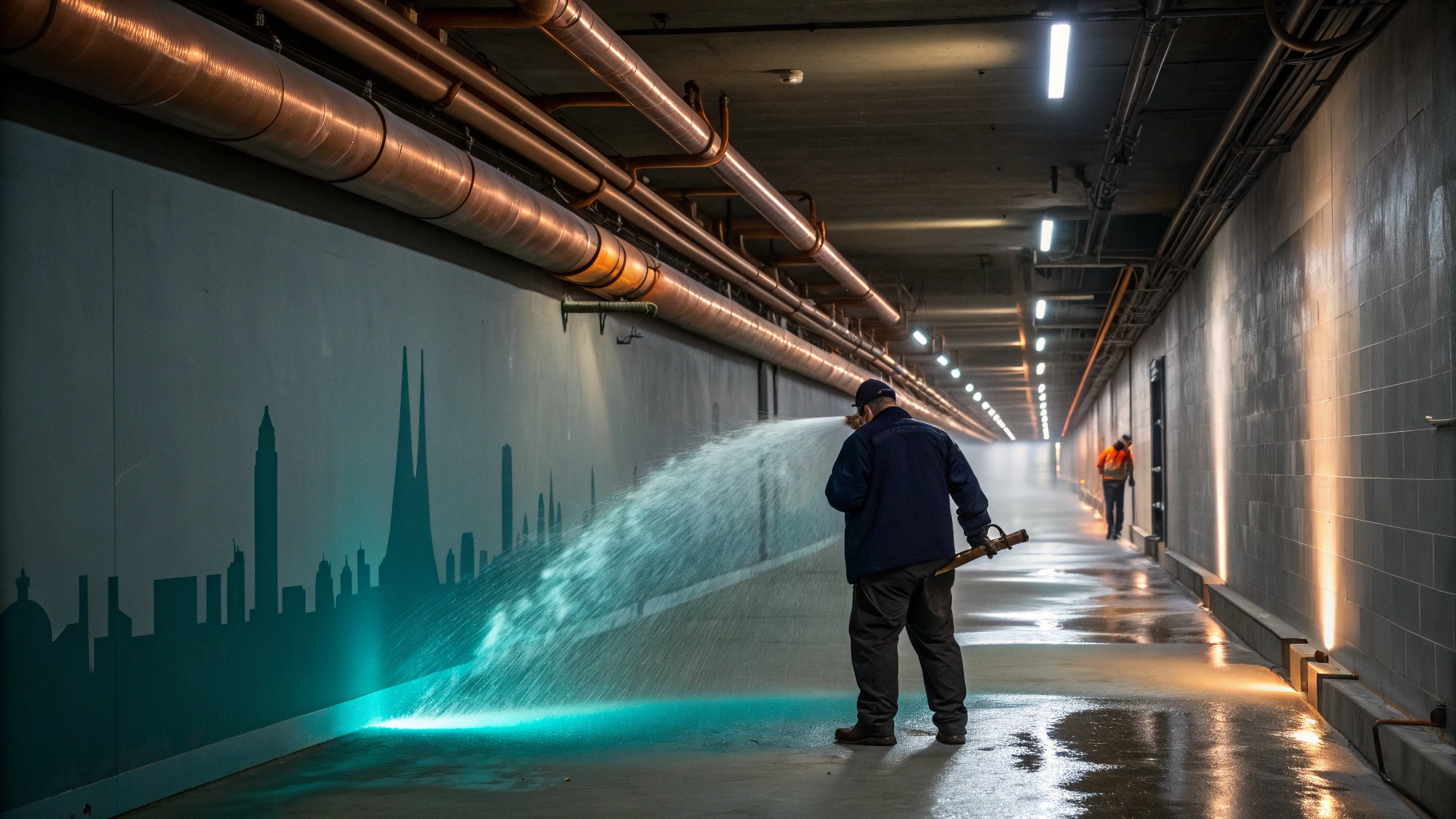 Professional plumber repairing a high-pressure pipe leak