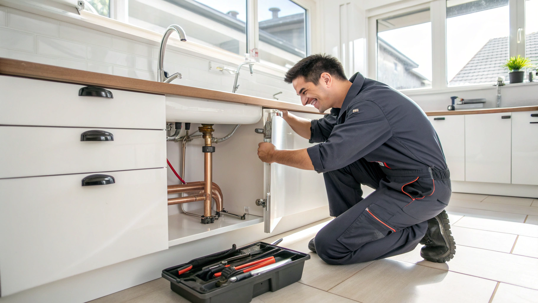 Professional plumber performing precision pipe repair