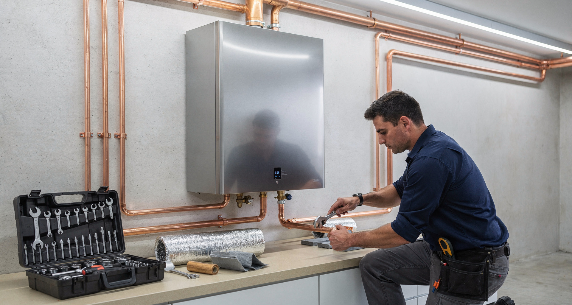 Modern tankless water heater installation
